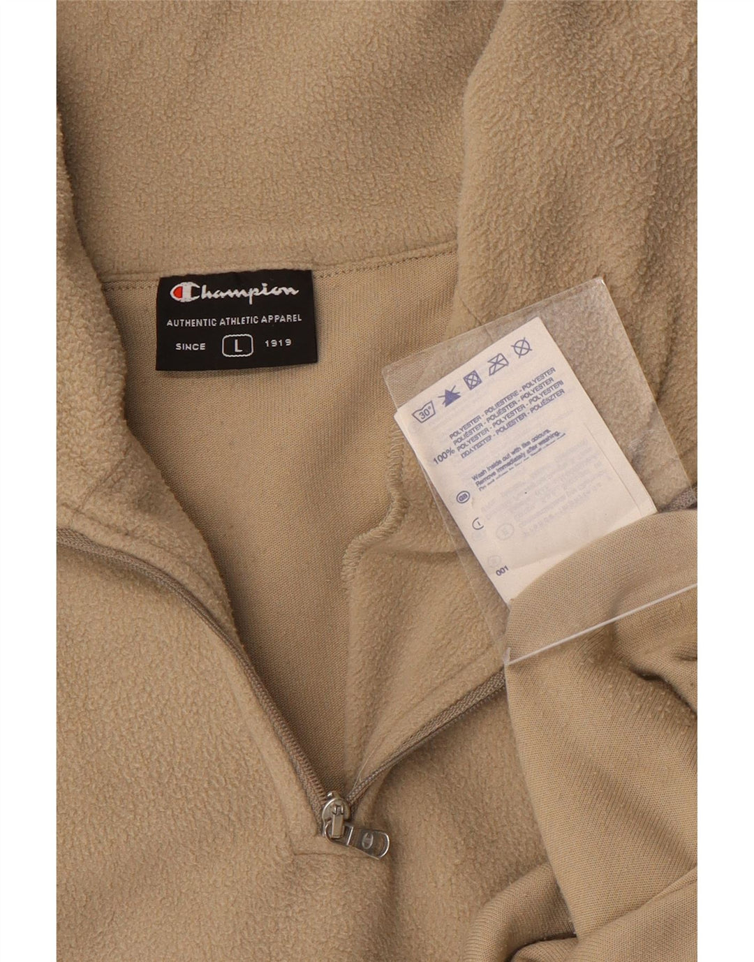 Champion Pull polaire à col zippé pour homme Large Beige Polyester