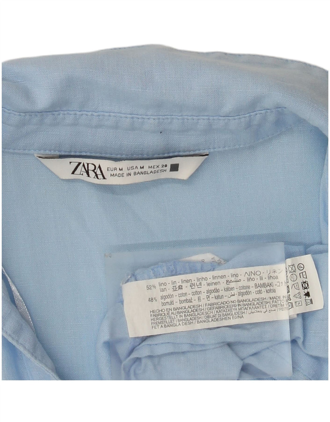 Zara Robe à volants pour femme UK 14 Lin bleu moyen