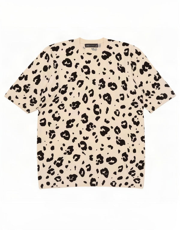 Marks & Spencer T-Shirt Femme Top UK 16 Grand Blanc Animal Print Viscose