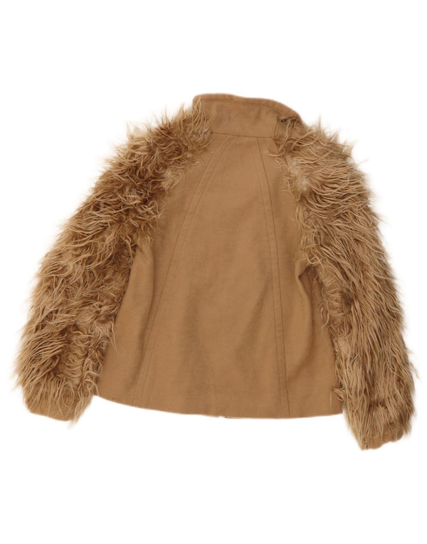 Zara Womens Fausse Fourrure Bomber Jacket UK 10 Petite Laine Beige