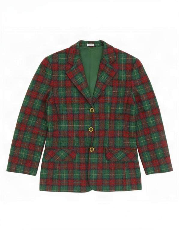 vintage Femme 3 Bouton Blazer Veste IT 46 Grand Chèque Vert