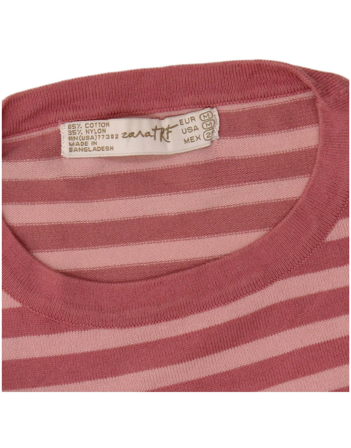 ZARA Filles Top Manches 3/4 11-12 ans Coton Rayé Rose Moyen