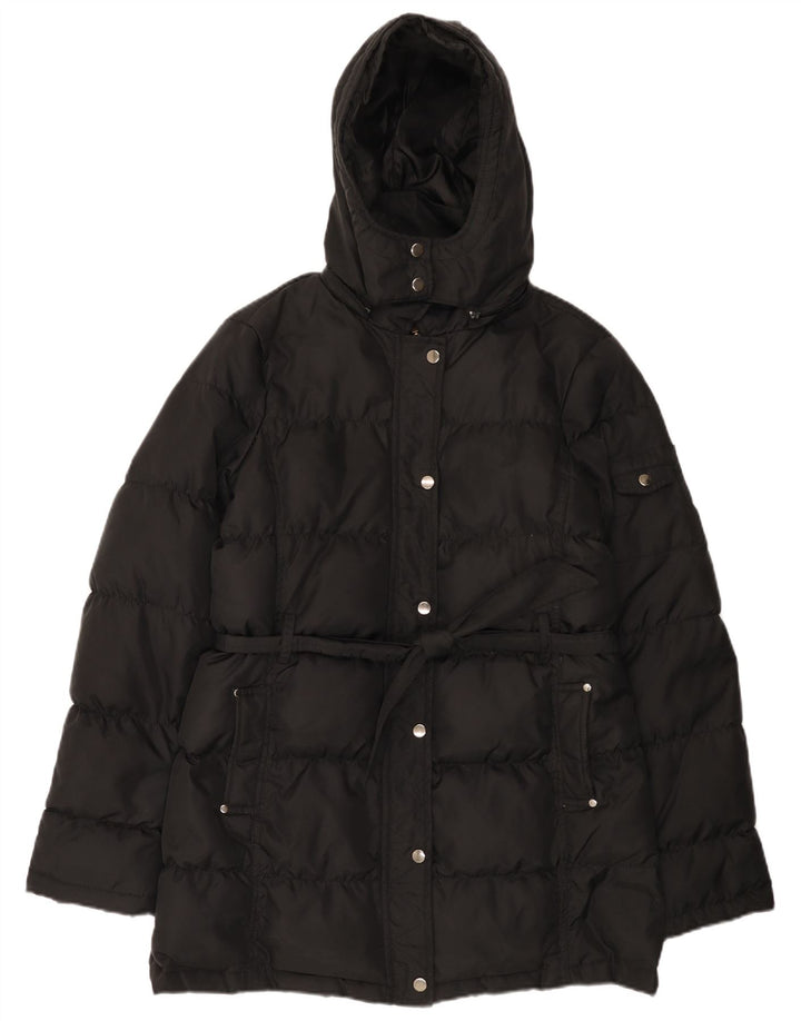 Zara Manteau rembourré à capuche pour femme UK 14 Medium Noir