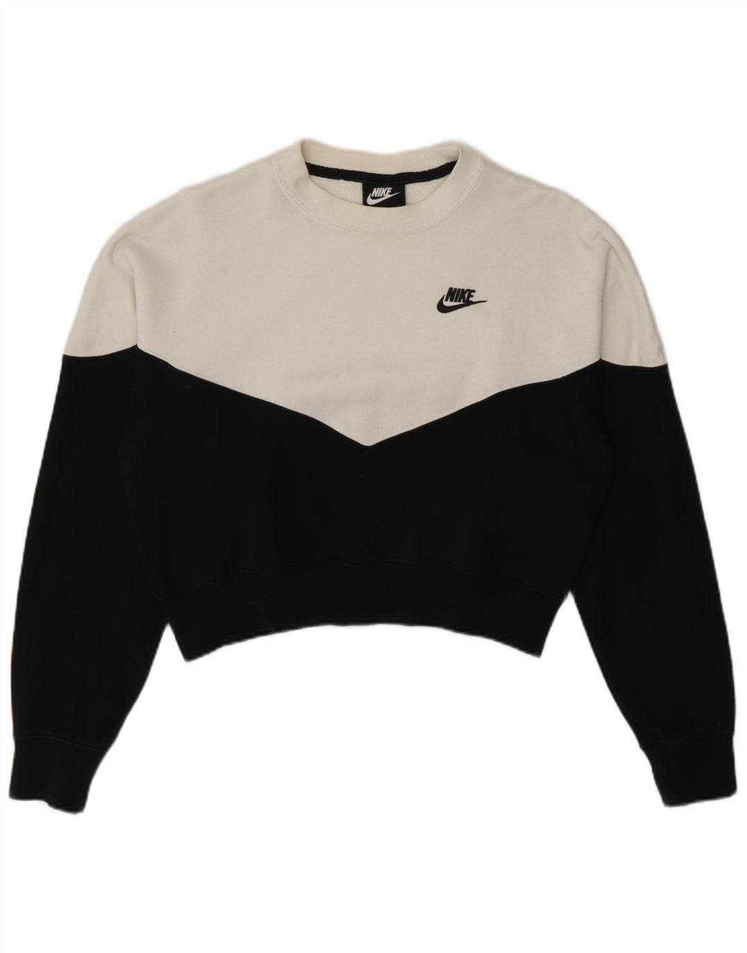 Nike Womens Crop Sweatshirt Jumper UK 14 Medium Noir Colorblock