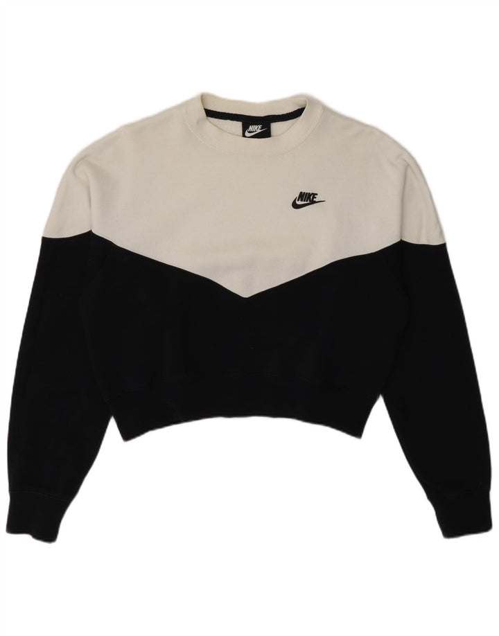 Nike Womens Crop Sweatshirt Jumper UK 14 Medium Noir Colorblock
