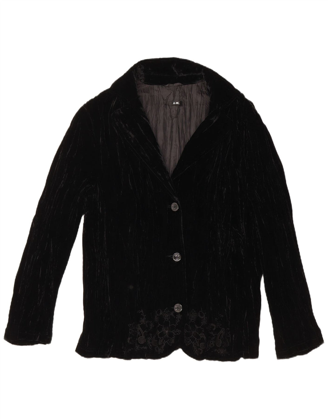 VINTAGE Femmes 3 Bouton Velours Blazer Veste UK 18 XL Noir Floral