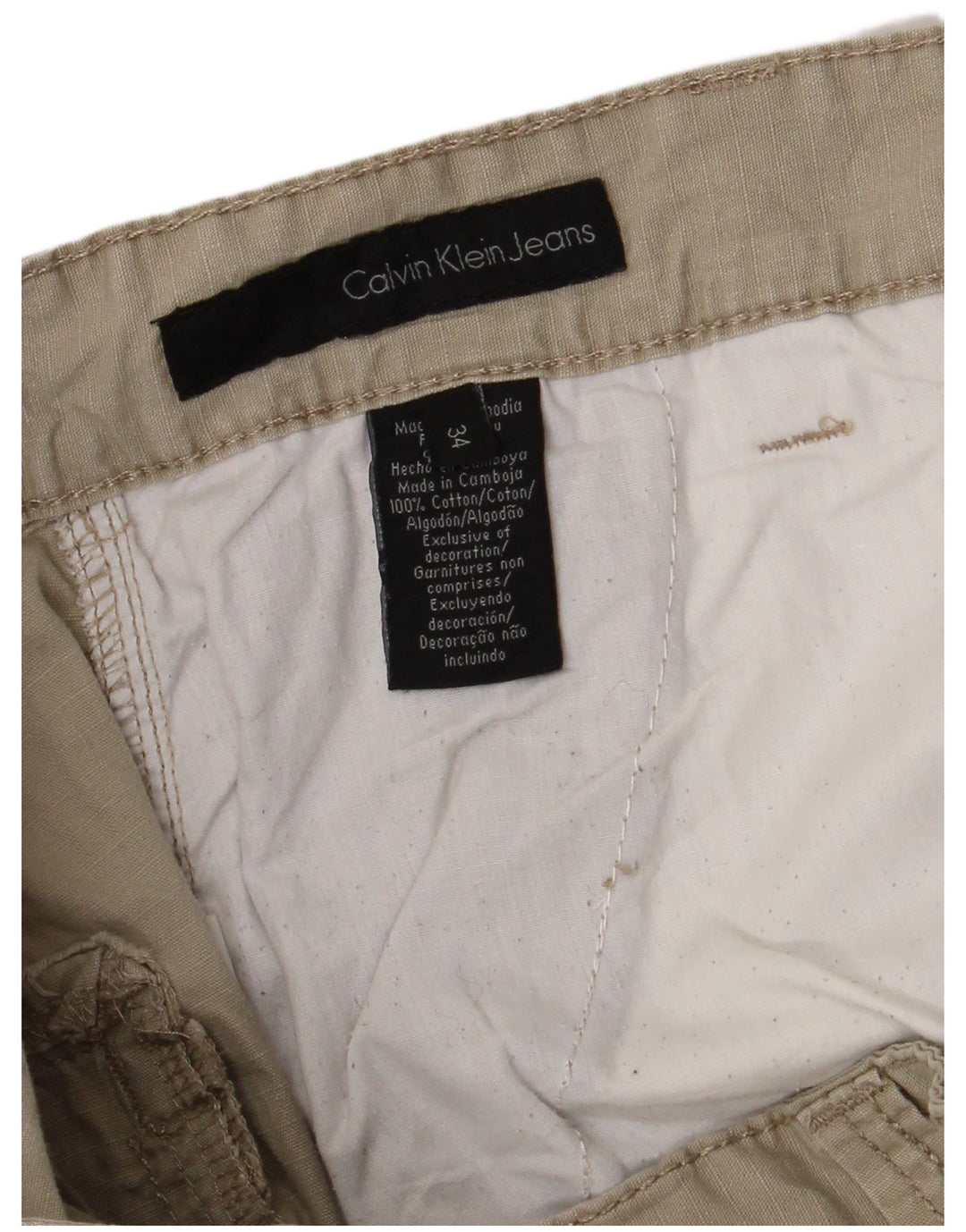 Calvin Klein Short cargo pour homme W34 Grand coton beige