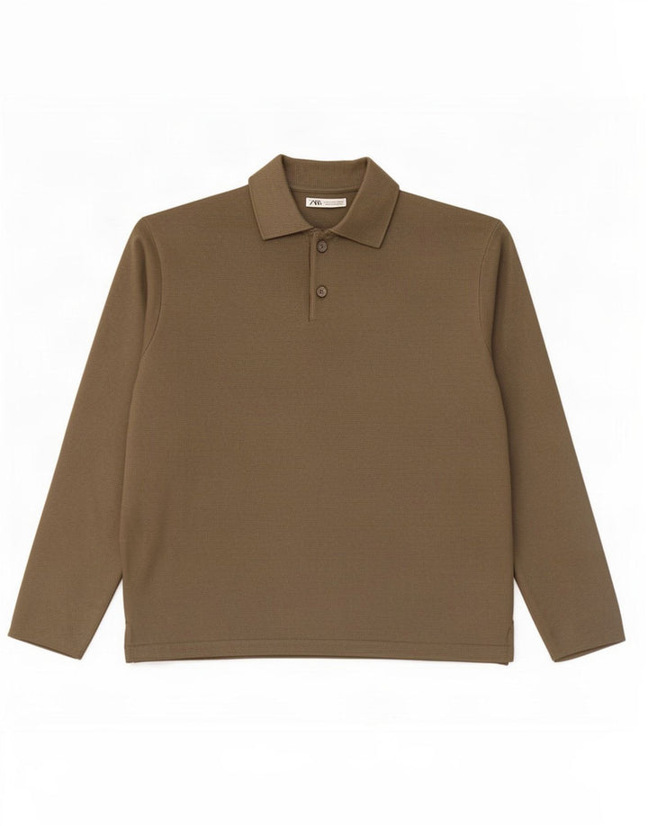 Zara Pull Col Polo Homme Kaki Moyen Viscose