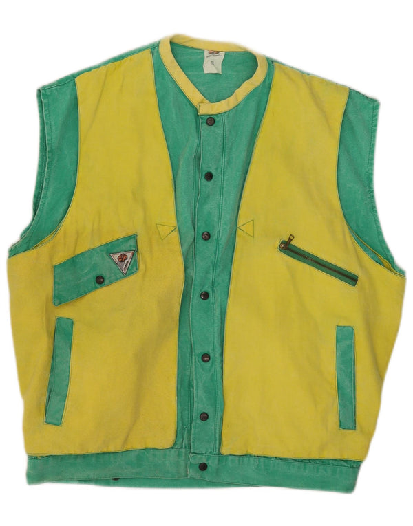 Zip Mens Utility Gilet UK 36 Petit Vert Colorblock Coton