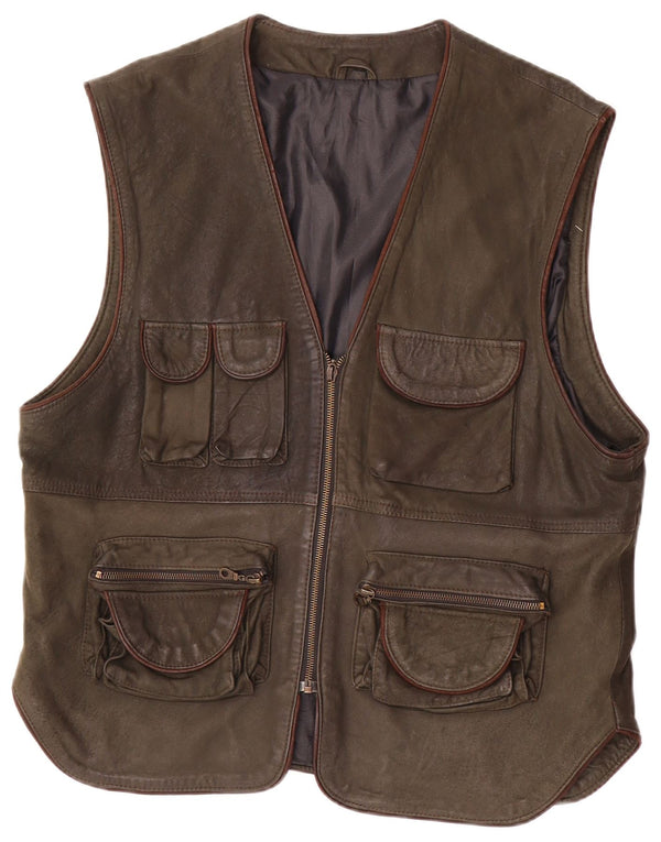 Gilet utilitaire en cuir vintage pour hommes IT 54 2XL Kaki