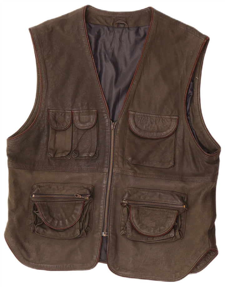 Gilet utilitaire en cuir vintage pour hommes IT 54 2XL Kaki