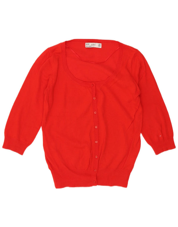 Zara Cardigan à manches 3/4 pour femme en coton rouge moyen UK 12