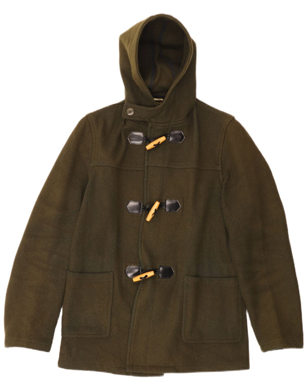 vintage Mens Hooded Duffle Jacket UK 38 Laine Kaki Moyenne