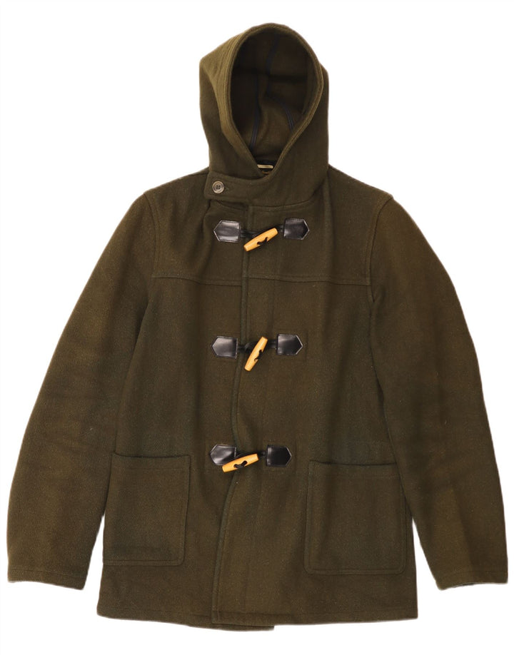 vintage Mens Hooded Duffle Jacket UK 38 Laine Kaki Moyenne
