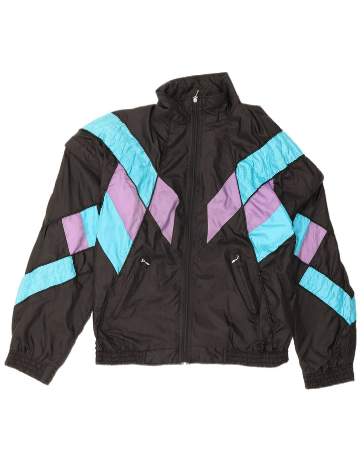 vintage Mens Survêtement Top Veste XL Noir Colourblock Polyamide