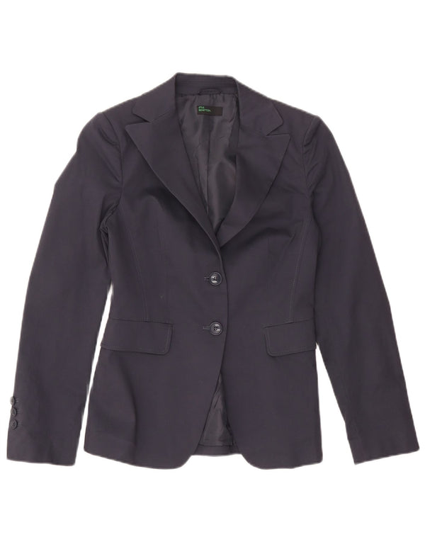 Benetton Veste Blazer 2 Boutons Femme IT 40 Petit Bleu Marine Coton