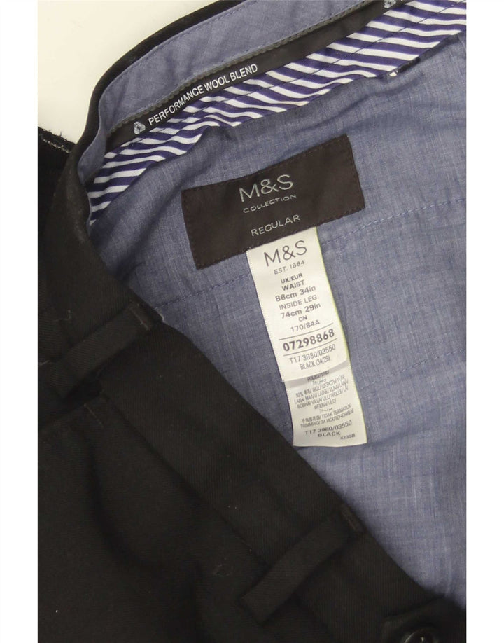 Marks & Spencer Pantalon de Costume Droit Homme W34 L29 Laine Noir