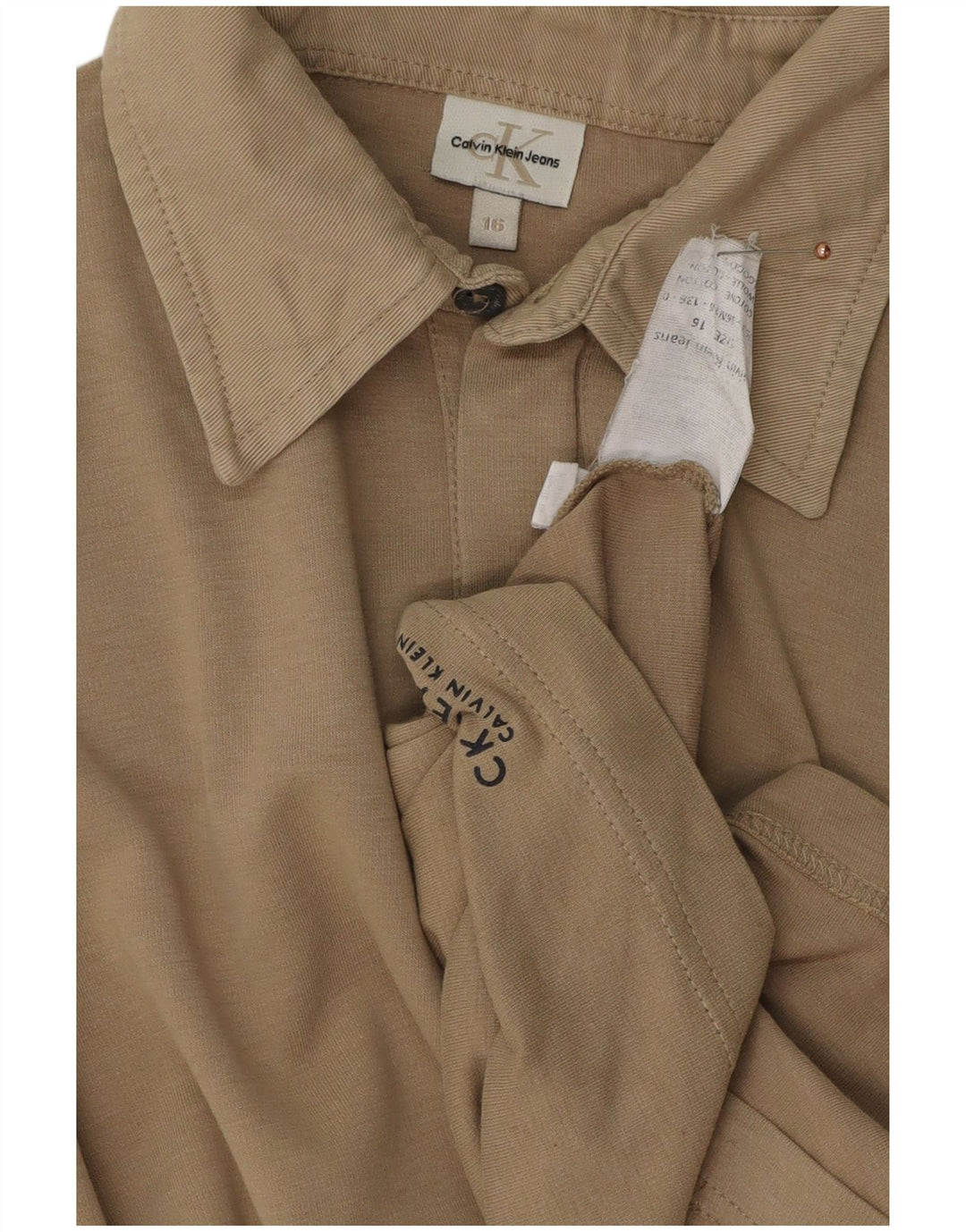 CALVIN KLEIN JEANS Polo à Manches Longues Garçon 15-16 ans Beige Coton