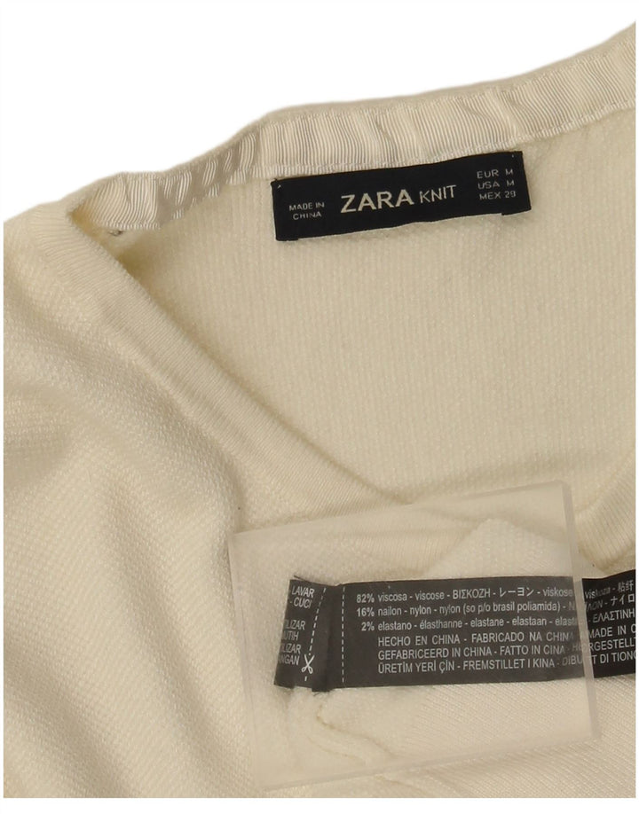 Zara Femme Cardigan Pull UK 12 Moyen Blanc Viscose