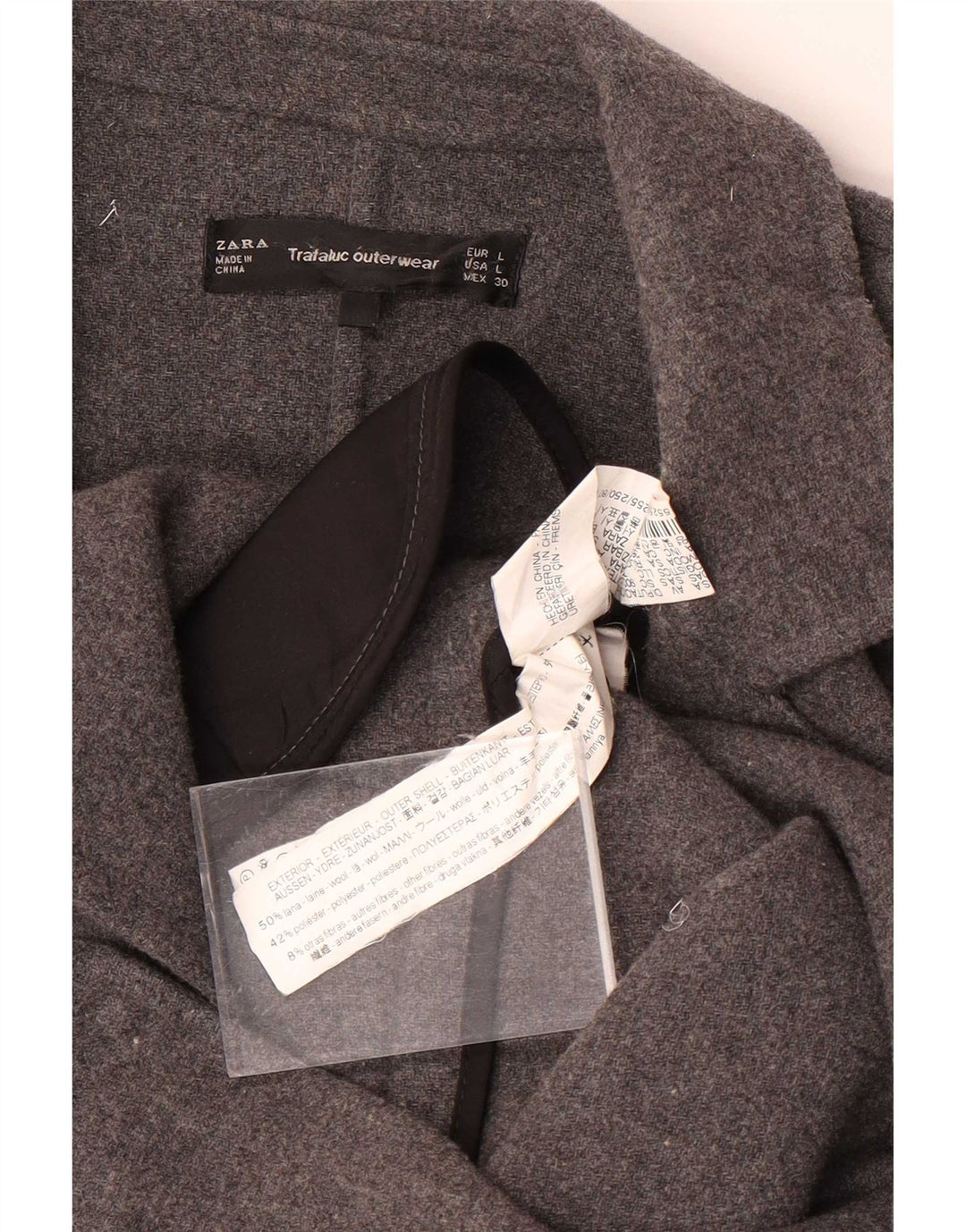 Zara Womens Trafaluc Open Overcoat UK 16 Large Gris Laine