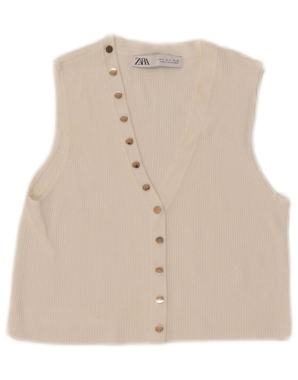 Zara Haut court sans manches pour femme UK 10 Petit Blanc