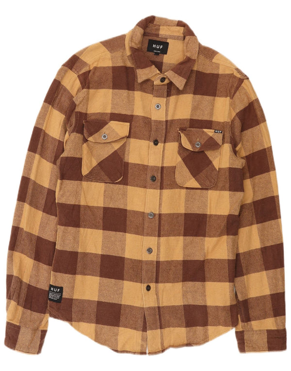 HUF Chemise en Flanelle Homme Large en Coton Vichy Marron