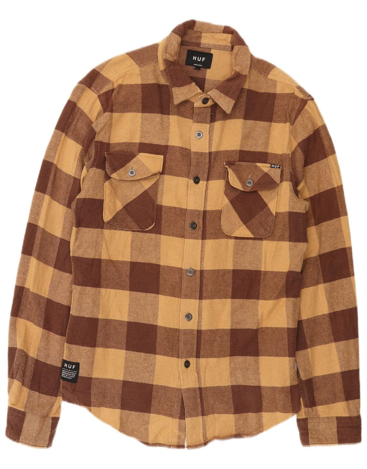 HUF Chemise en Flanelle Homme Large en Coton Vichy Marron