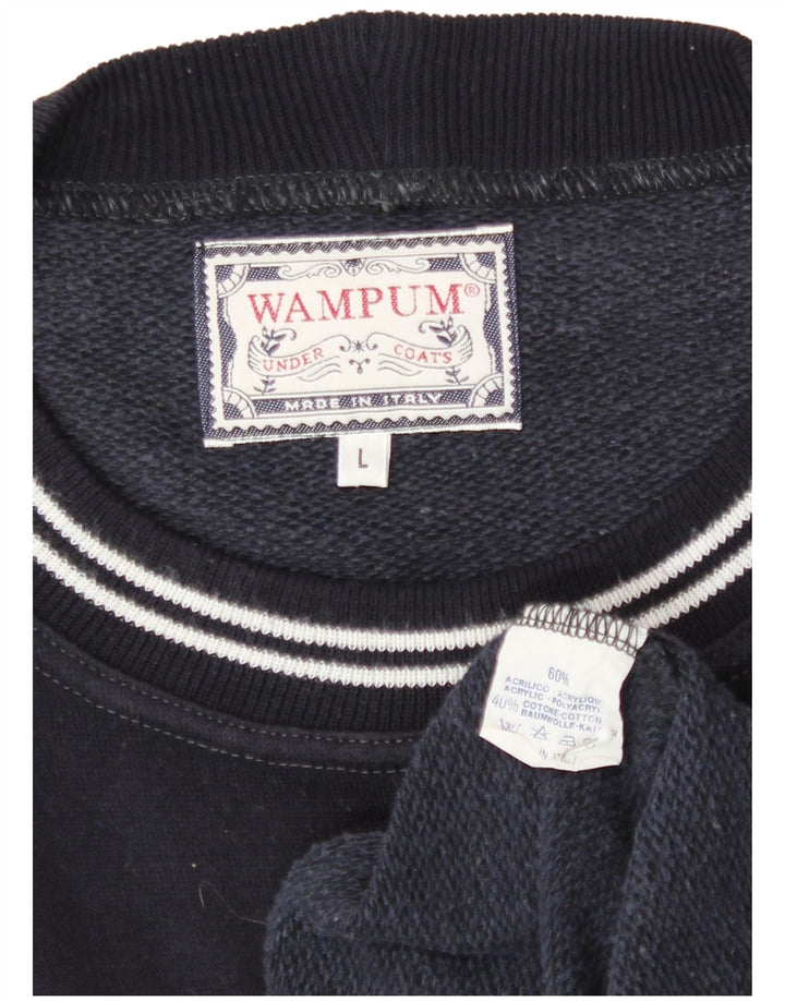 Wampum Mens Graphic Sweatshirt Jumper Grand Bleu Marine Acrylique