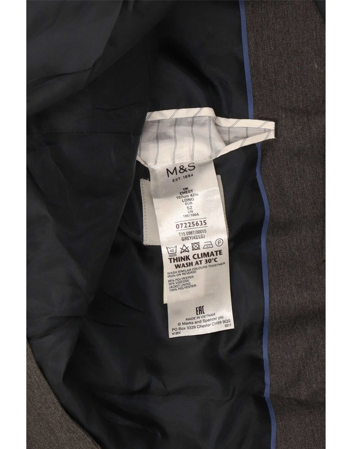 Marks & Spencer Veste blazer à 2 boutons pour homme UK 42 Large Gris Polyester
