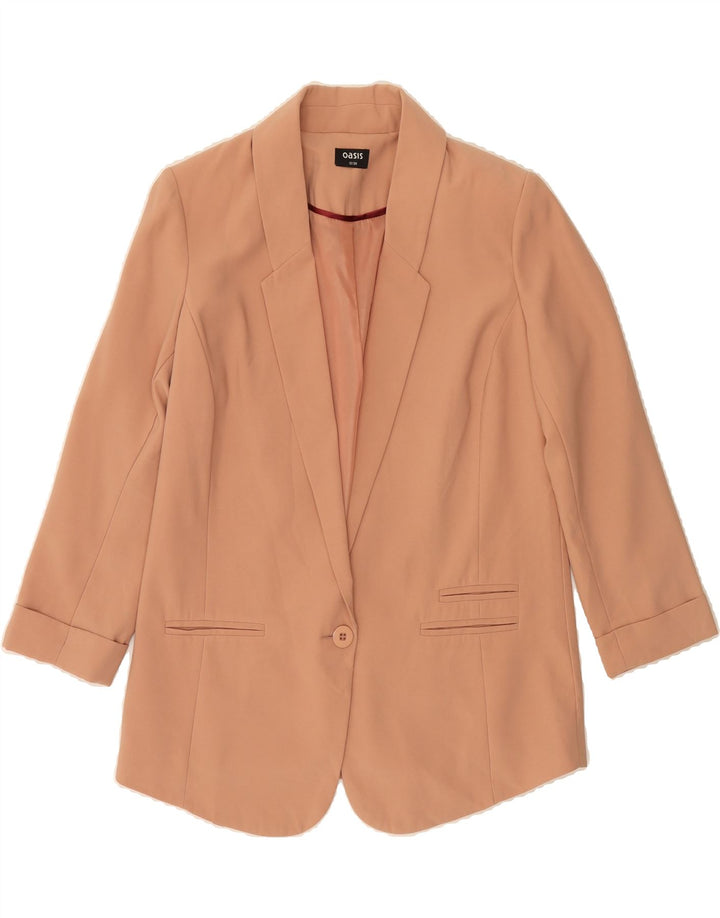 OASIS Womens 3/4 Sleeve 1 Button Blazer Jacket UK 12 Medium Pink Polyester Vintage Oasis and Second-Hand Oasis from Messina Hembry 