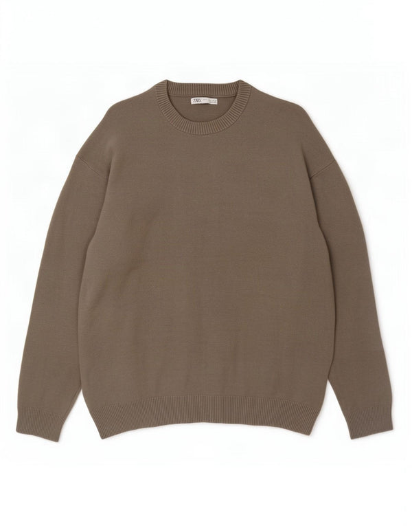 Zara Pull à col rond pour homme Large Gris Viscose