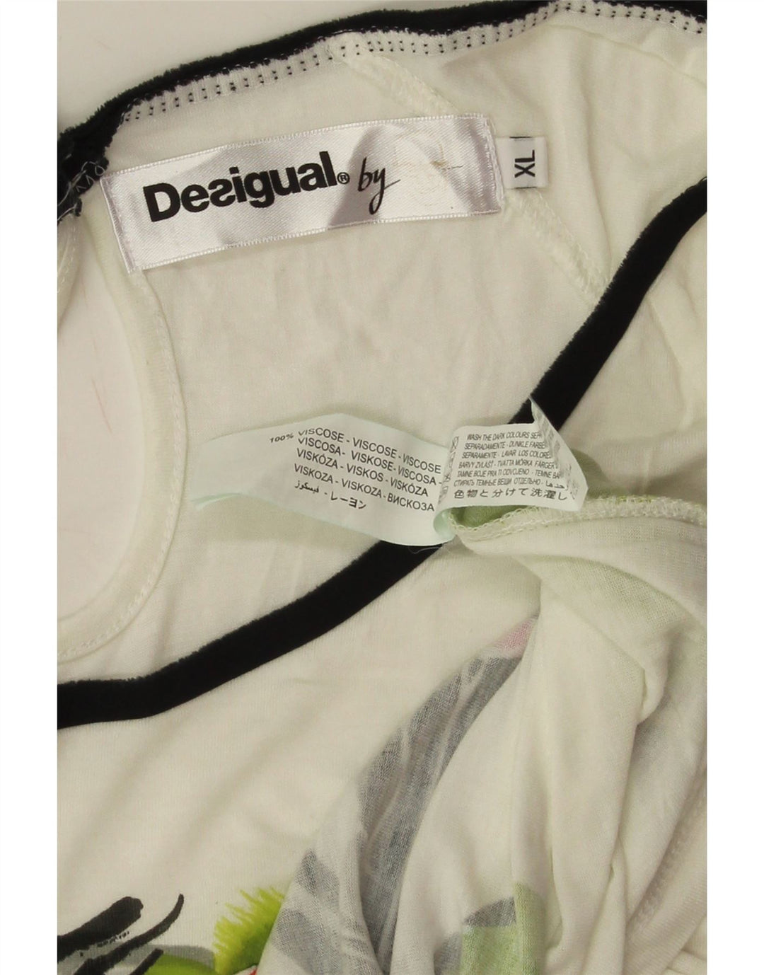 Desigual T-Shirt Graphique Femme UK 18 XL Blanc Cassé Viscose