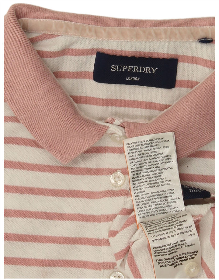 SUPERDRY Polo Femme UK 12 Coton Rayé Rose Moyen