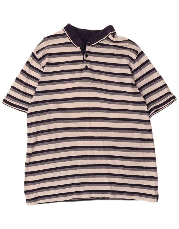 JAMES PRINGLE Mens Polo Shirt Large Navy Blue Striped Cotton