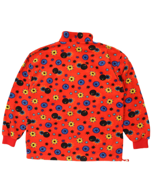 Conte of Florence Mens Zip Neck Fleece Jumper Large Red Floral Polyester