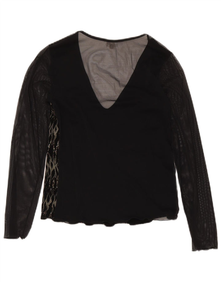 Yamamay Haut transparent à manches longues pour femme UK 42 Medium Noir Rayé
