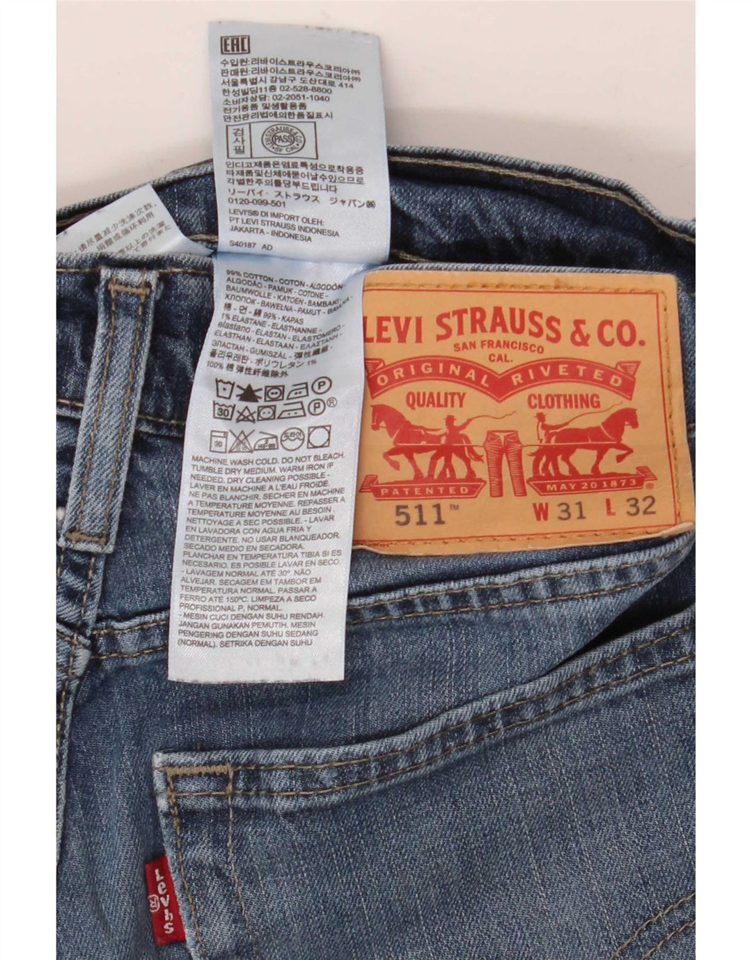 Levi's Jean Slim 511 Homme W31 L32 Bleu Coton