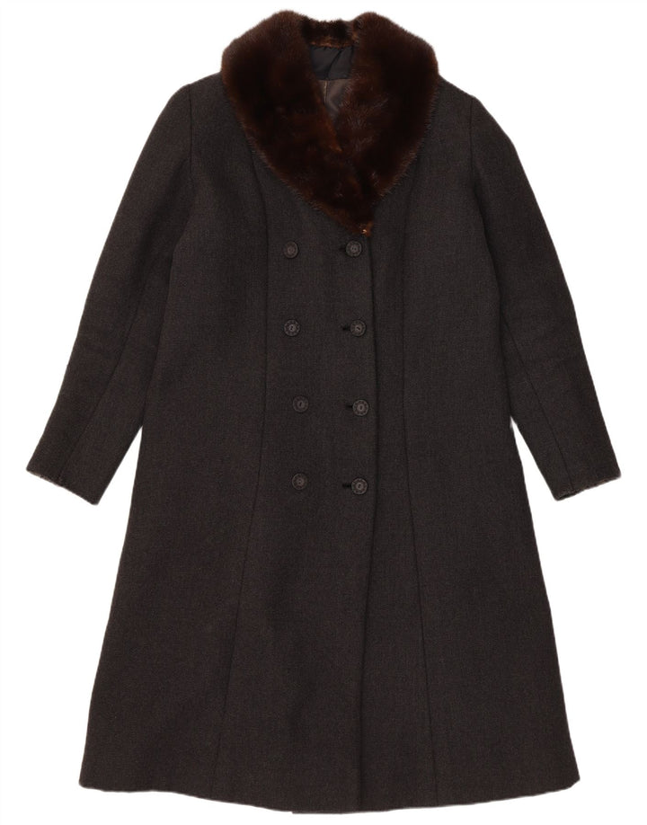 vintage Femmes Double Breasted Coat UK 12 Medium Black Colourblock