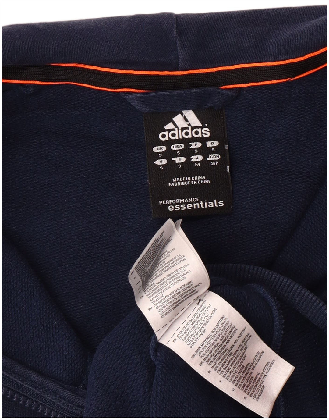 ADIDAS Pull à capuche zippé pour homme Petit coton bleu marine