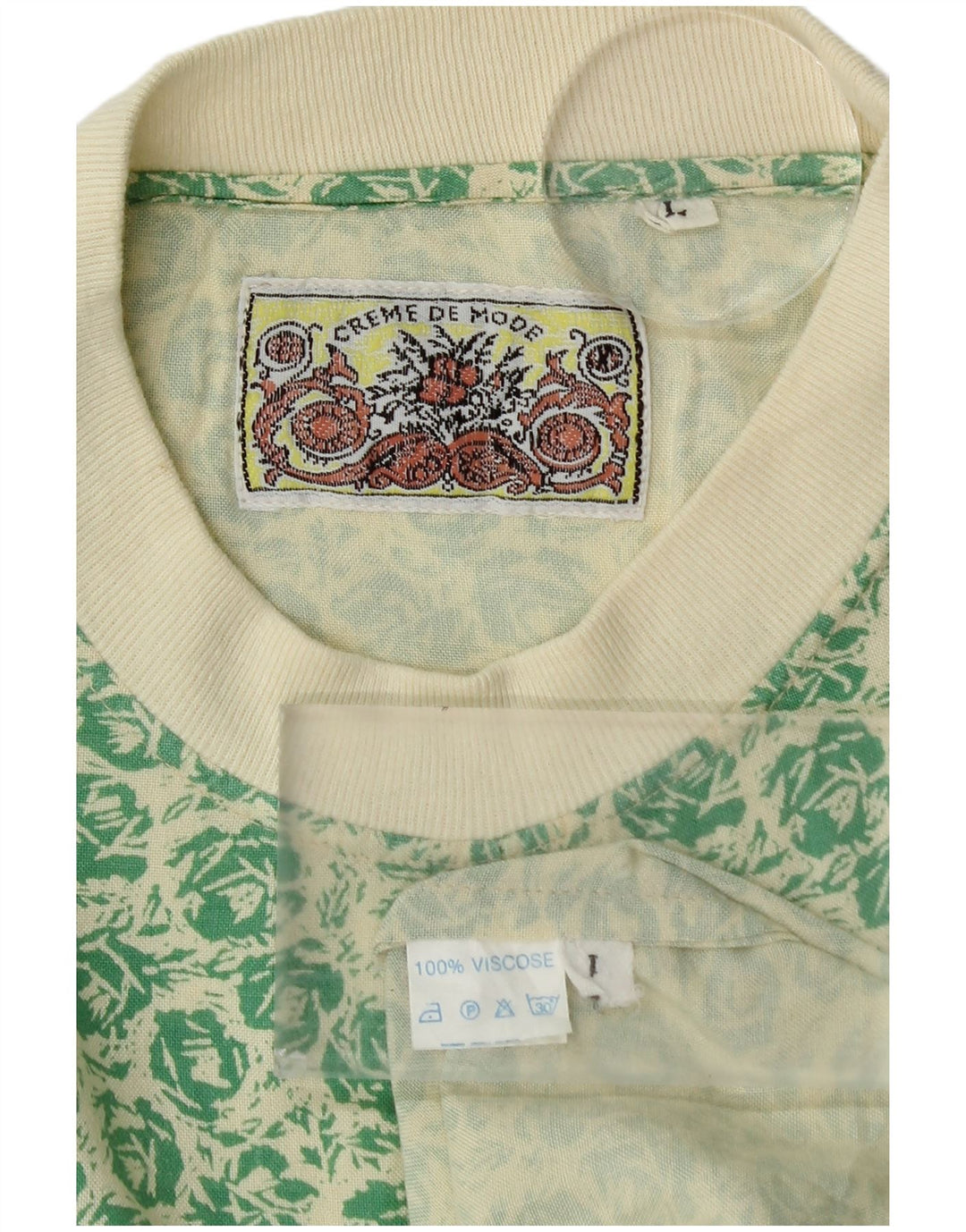 VINTAGE T-Shirt Homme Haut Grande Viscose Florale Verte