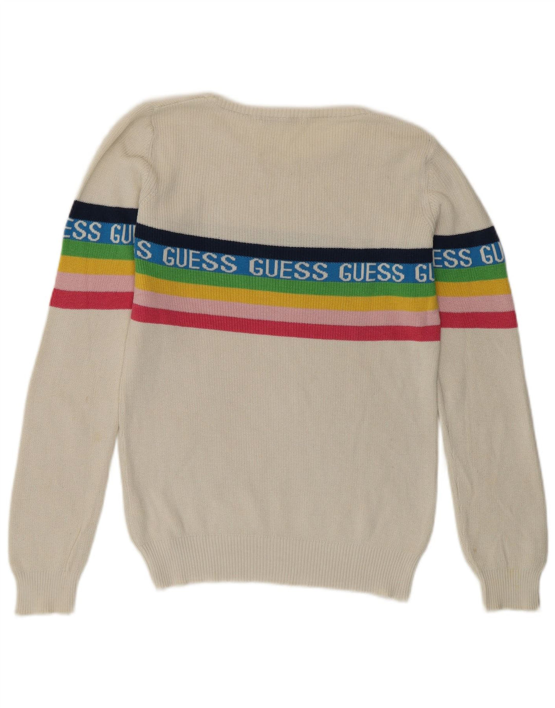 Guess Pull graphique à col rond pour femme UK 8 Petit coton blanc