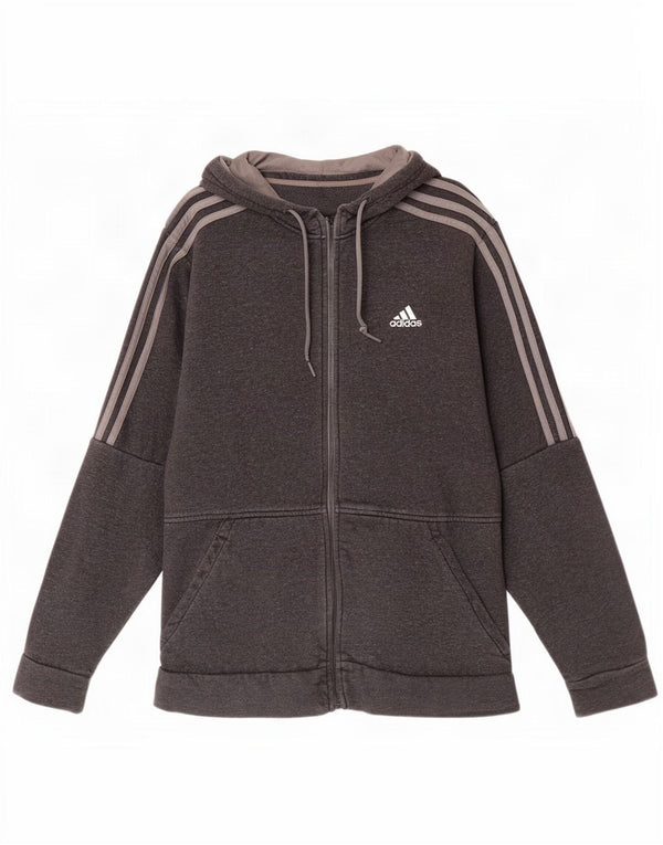 Adidas Pull à capuche zippé pour homme en coton gris moyen