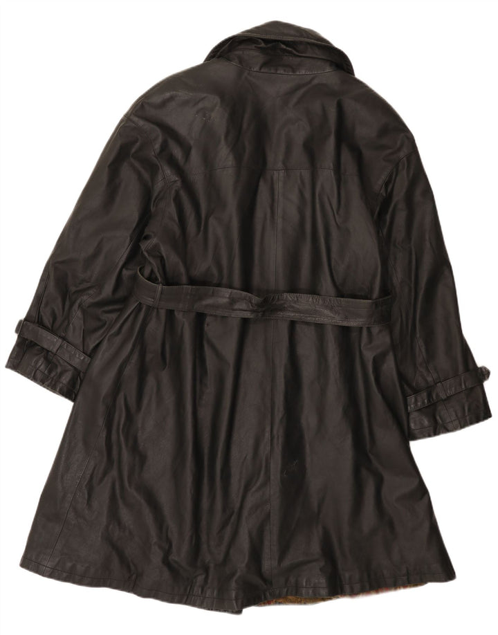 Manteau en cuir double boutonnage vintage pour femme IT 44 Cuir noir moyen