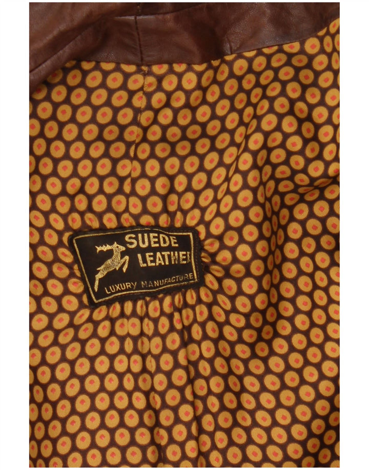 vintage Mens Double Breasted Leather Coat UK 36 Petit Cuir Brun