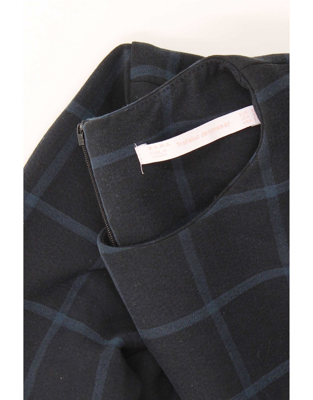 Zara Robe droite à manches longues pour femme UK 10 Petit carreaux bleu marine