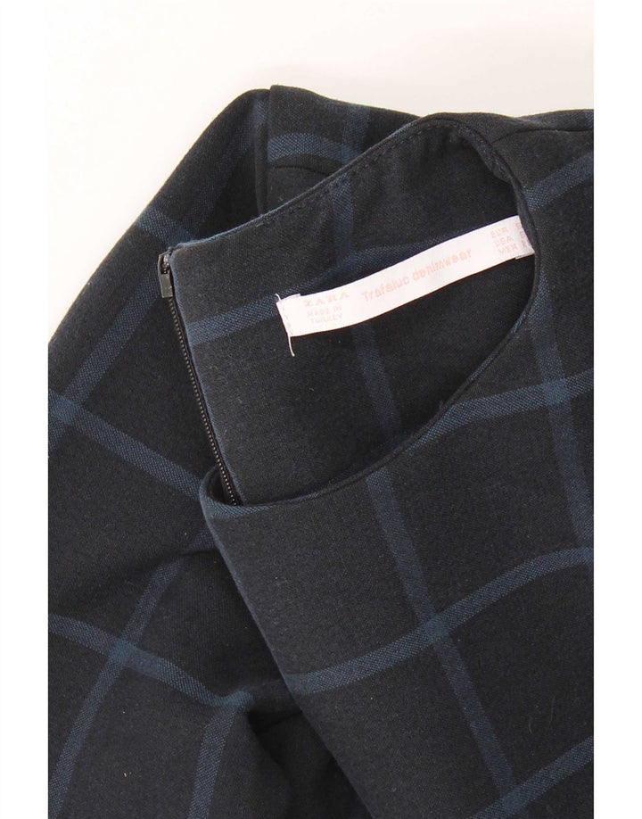 Zara Robe droite à manches longues pour femme UK 10 Petit carreaux bleu marine