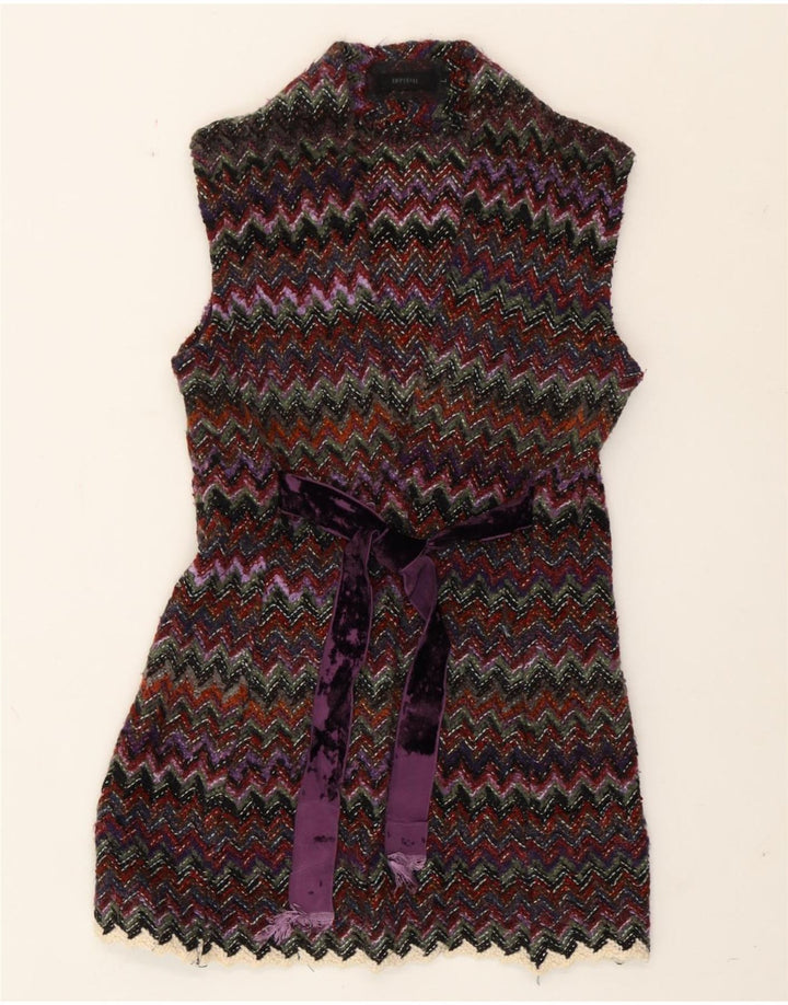 vintage Womens Cardigan Sweater UK 10 Petit Chevron multicolore