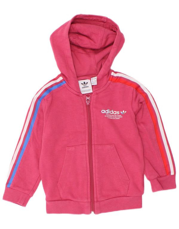 Adidas Pull à capuche zippé graphique pour bébé fille 12-18 mois en coton rose