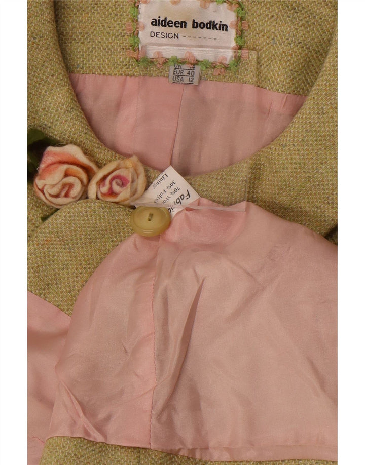 Aideen Bodkin Veste blazer à 5 boutons pour femme UK 14 Grande laine verte