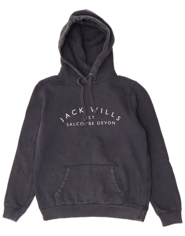 Jack Wills Pull à capuche graphique pour femme UK 12 Bleu marine moyen Coton